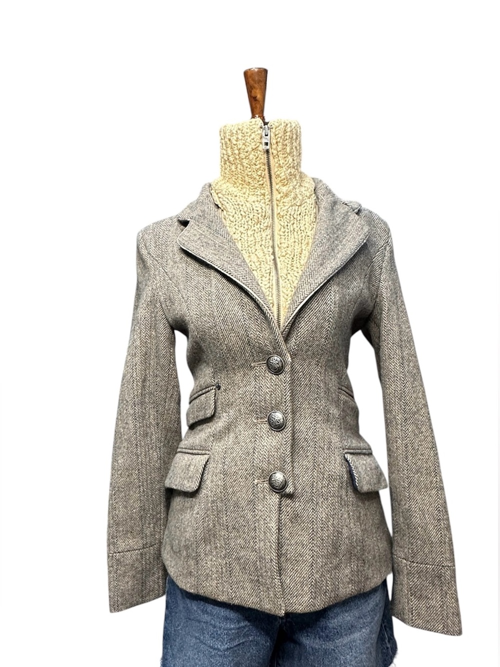 Superdry Herringbone Blazer with Zip Bib - Size Small
